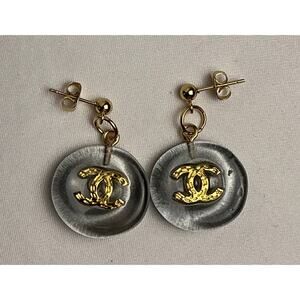 Chanel Resin Gray Gold Earrings